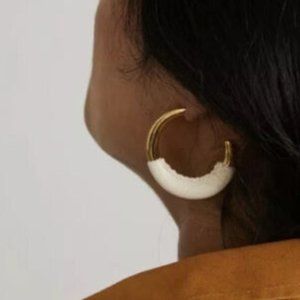 Alexis BITTAR Retro Memphis 14k Gold-Plated Ivory Enamel Half Hoop Earrings MINT